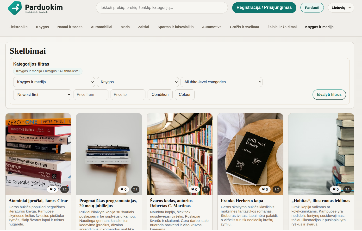 Parduok desktop marketplace category filters screenshot