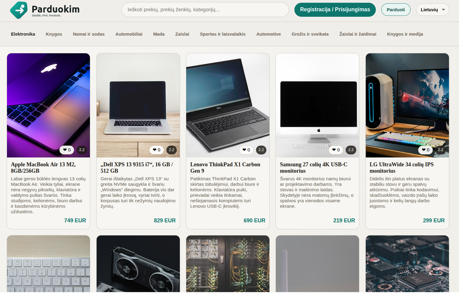 Parduok marketplace product grid screenshot